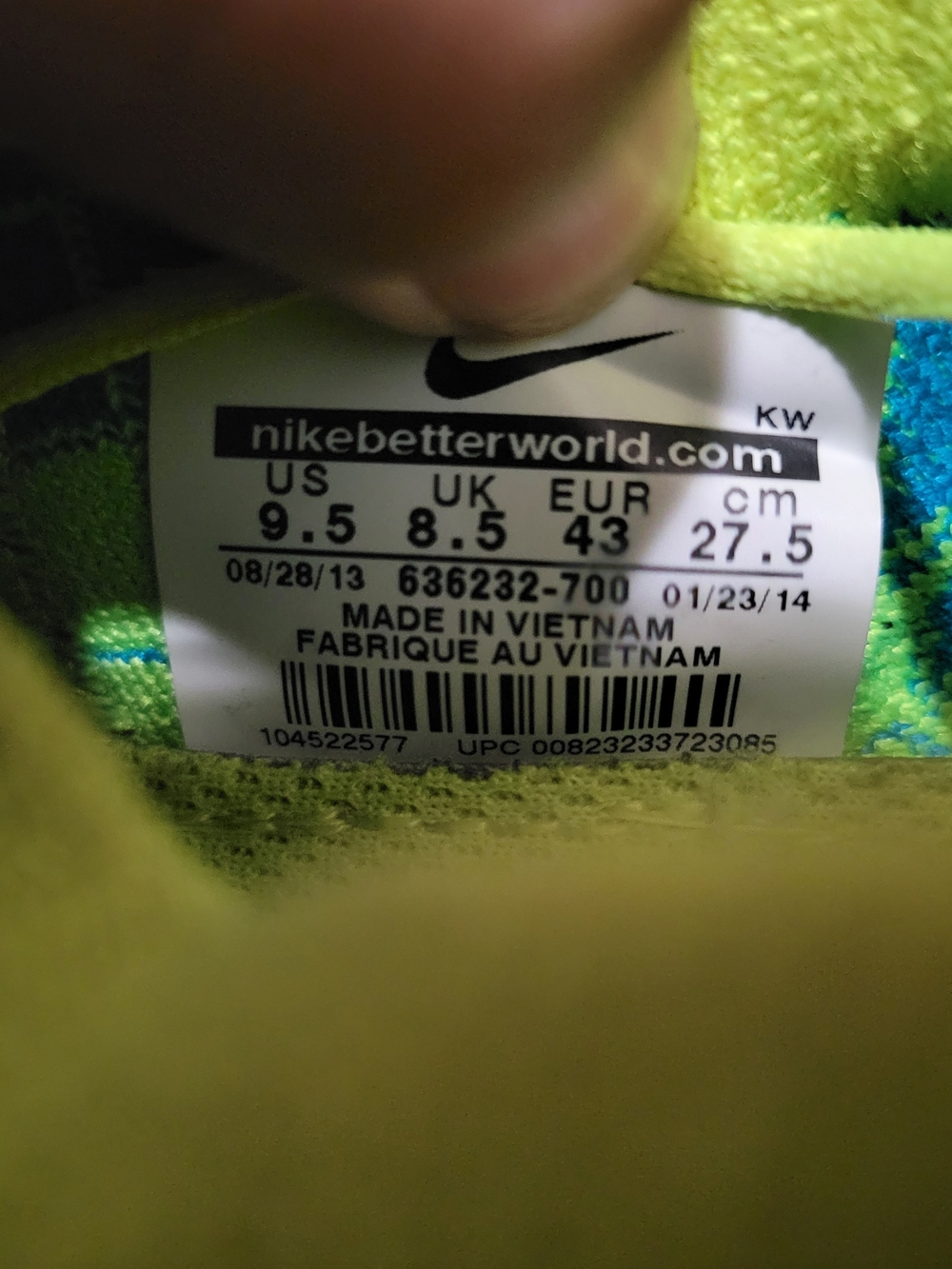 Nike Free Flyknit 3.0 Mens 9.5 Volt Electric Lime Green 636232-700 - Picture 5 of 5